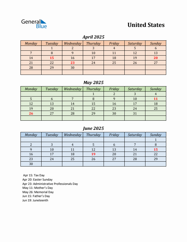 Q2 2025 Holiday Calendar - United States