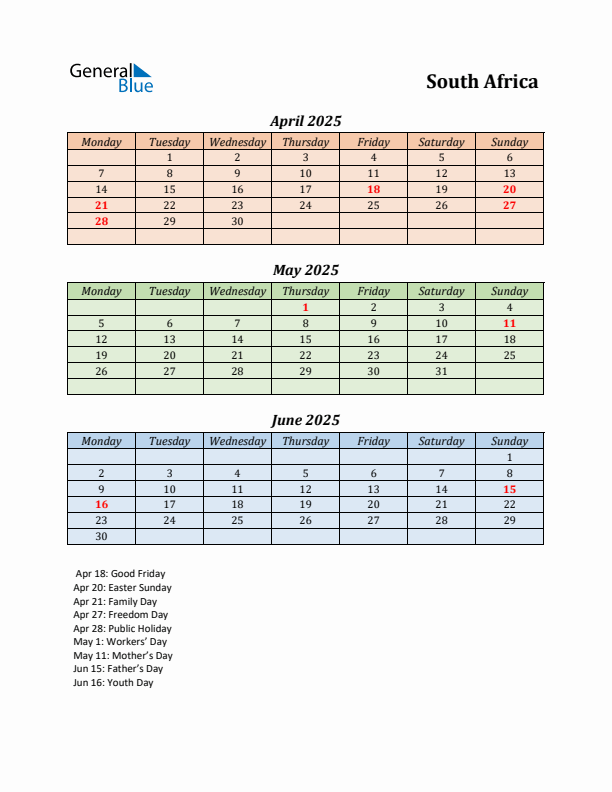 Q2 2025 Holiday Calendar - South Africa