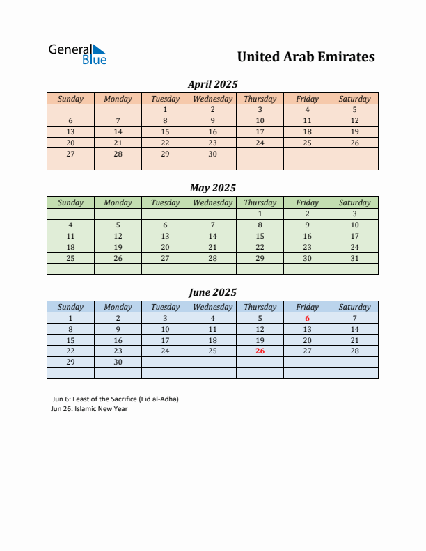 Q2 2025 Holiday Calendar - United Arab Emirates