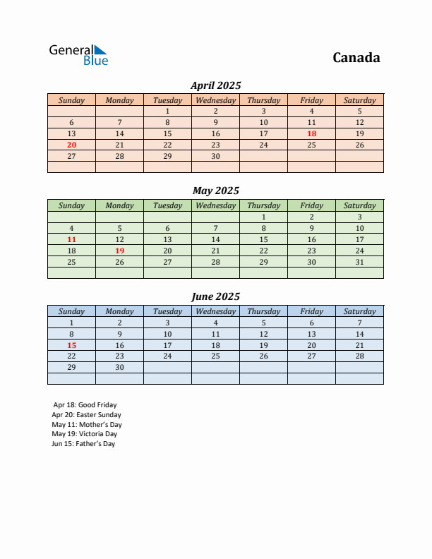 Q2 2025 Holiday Calendar - Canada