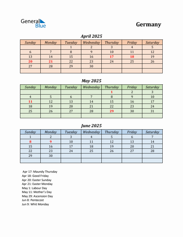 Q2 2025 Holiday Calendar - Germany