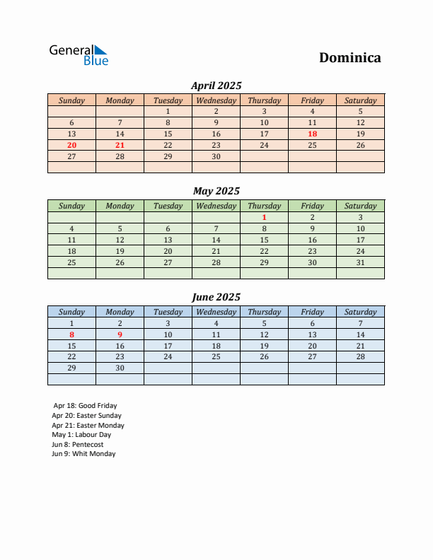 Q2 2025 Holiday Calendar - Dominica