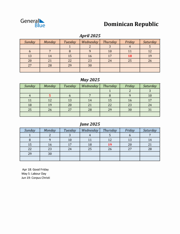 Q2 2025 Holiday Calendar - Dominican Republic