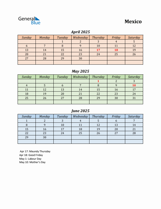 Q2 2025 Holiday Calendar - Mexico