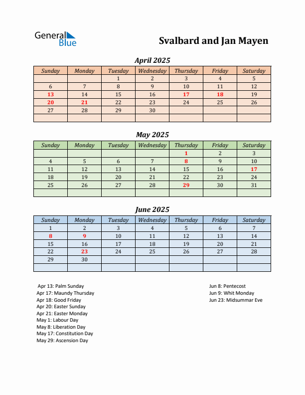 Q2 2025 Holiday Calendar - Svalbard and Jan Mayen