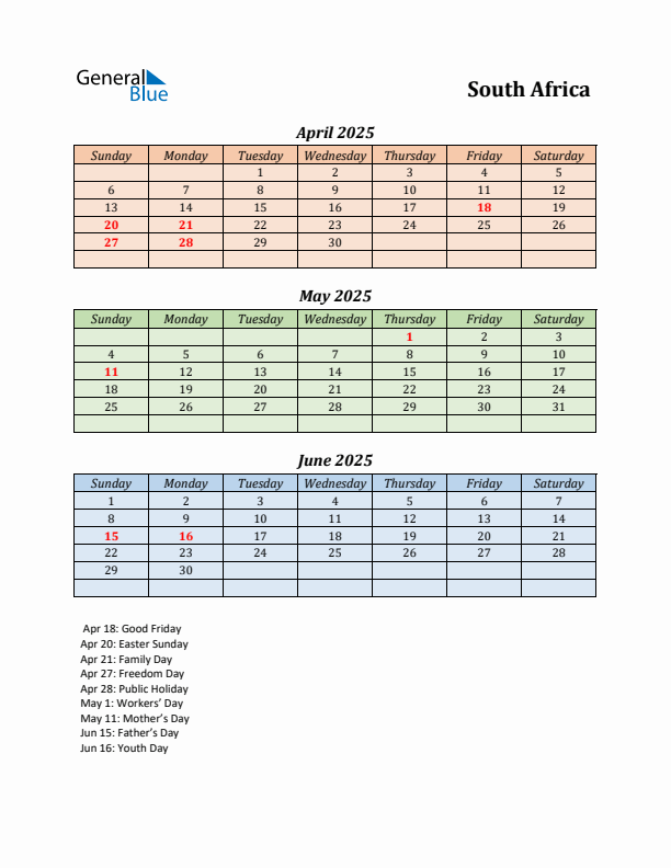 Q2 2025 Holiday Calendar - South Africa