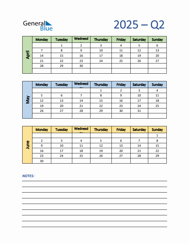 Three-Month Planner for Q2 2025