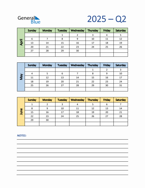 Three-Month Planner for Q2 2025