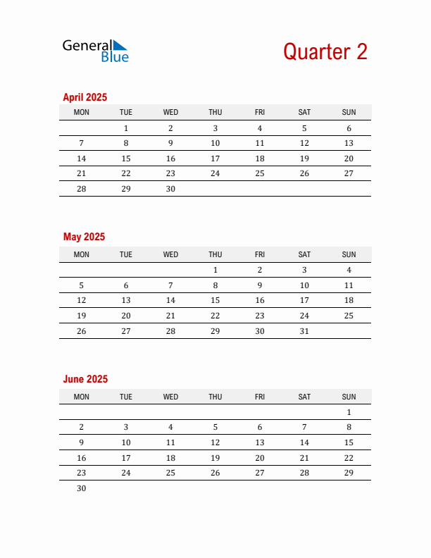 Three-Month Printable Calendar 2025