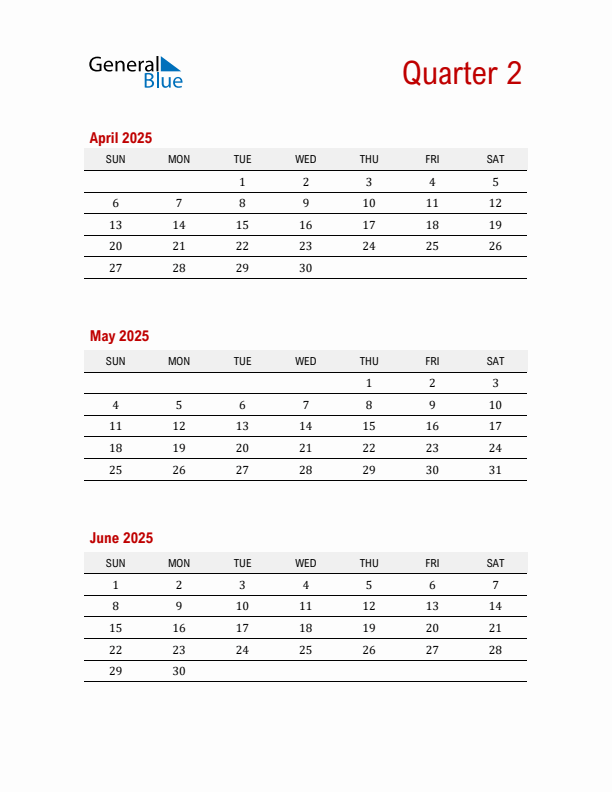 Three-Month Printable Calendar 2025