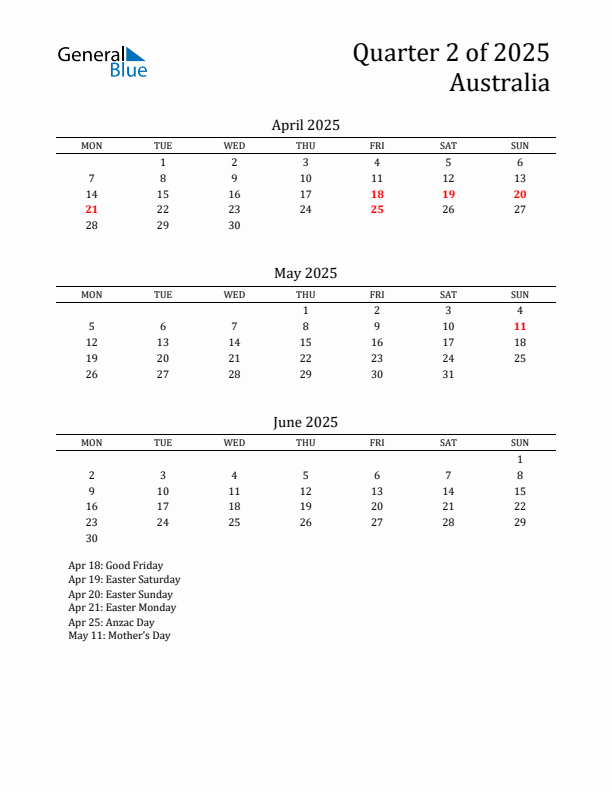 Quarter 2 2025 Australia Quarterly Calendar