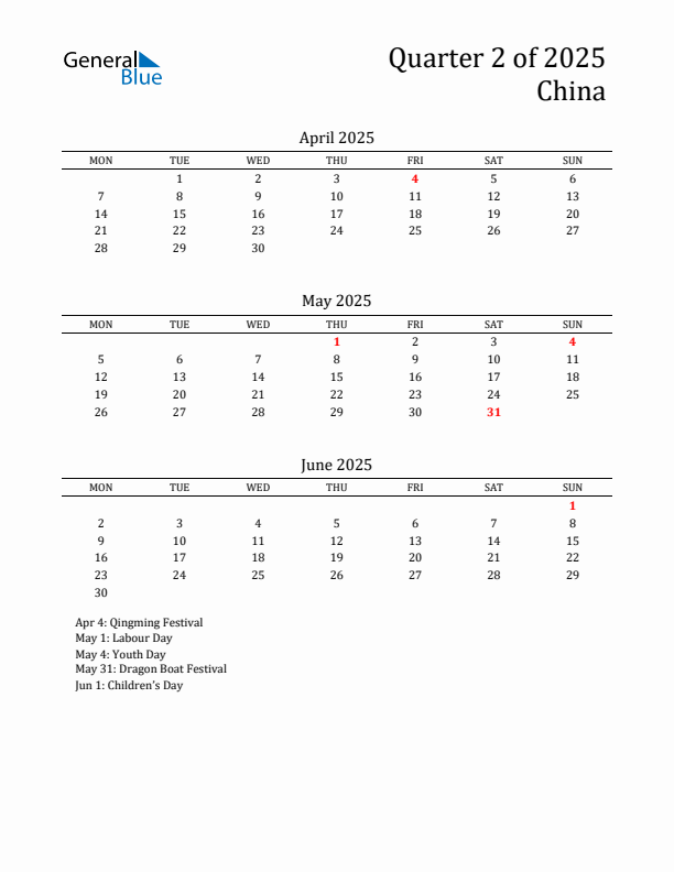 Quarter 2 2025 China Quarterly Calendar