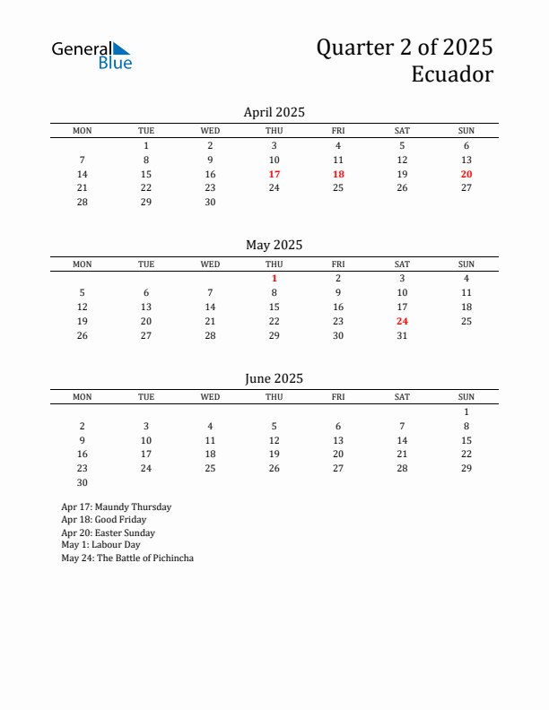 Quarter 2 2025 Ecuador Quarterly Calendar