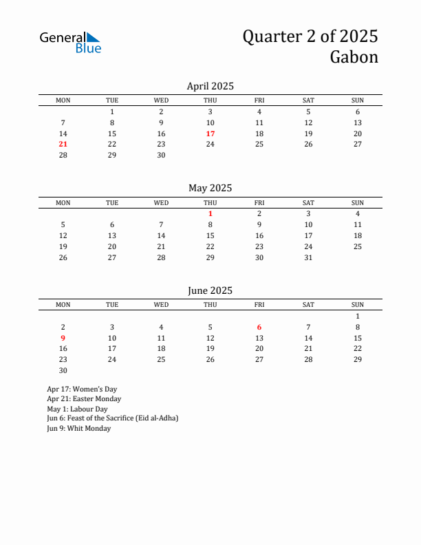 Quarter 2 2025 Gabon Quarterly Calendar