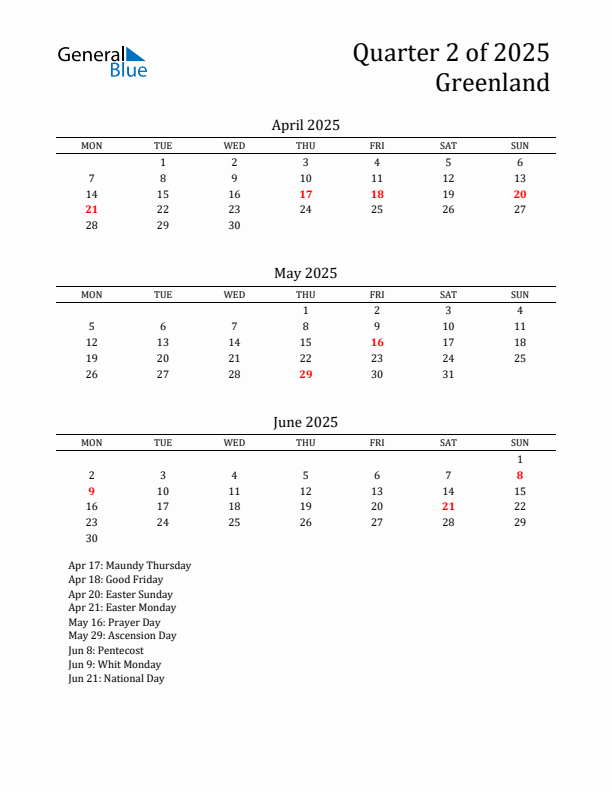 Quarter 2 2025 Greenland Quarterly Calendar