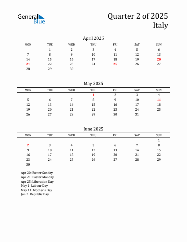 Quarter 2 2025 Italy Quarterly Calendar