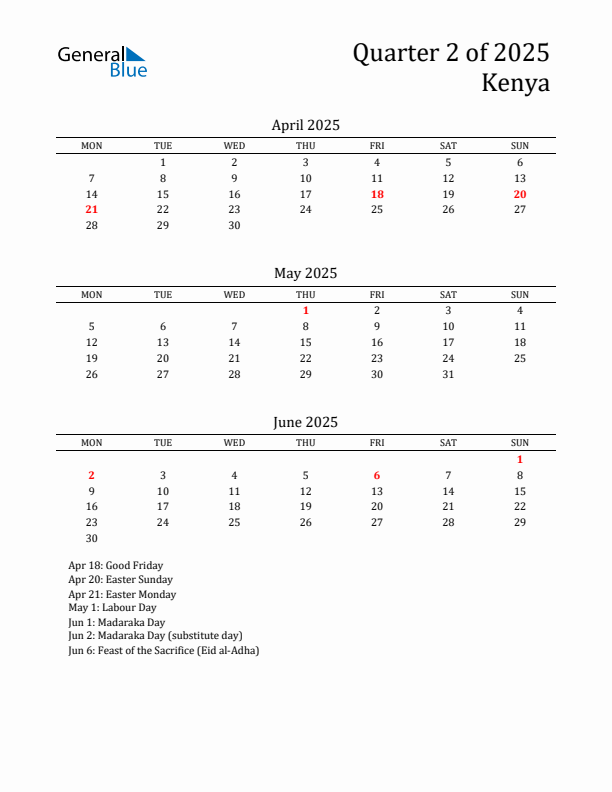 Quarter 2 2025 Kenya Quarterly Calendar