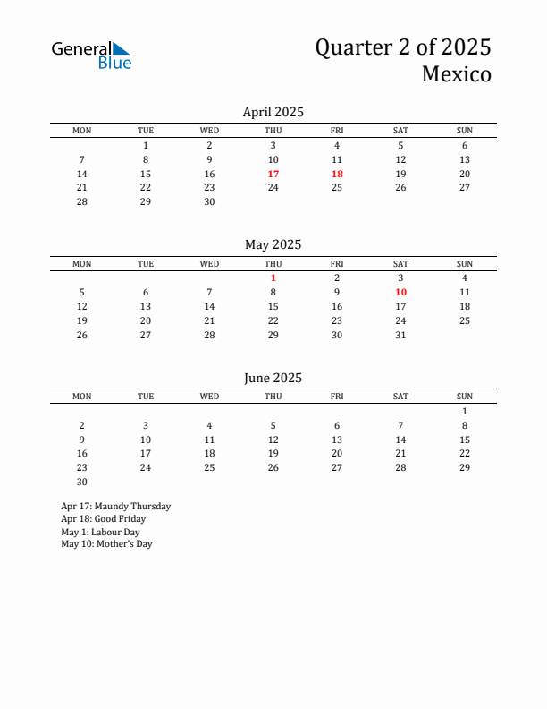 Quarter 2 2025 Mexico Quarterly Calendar