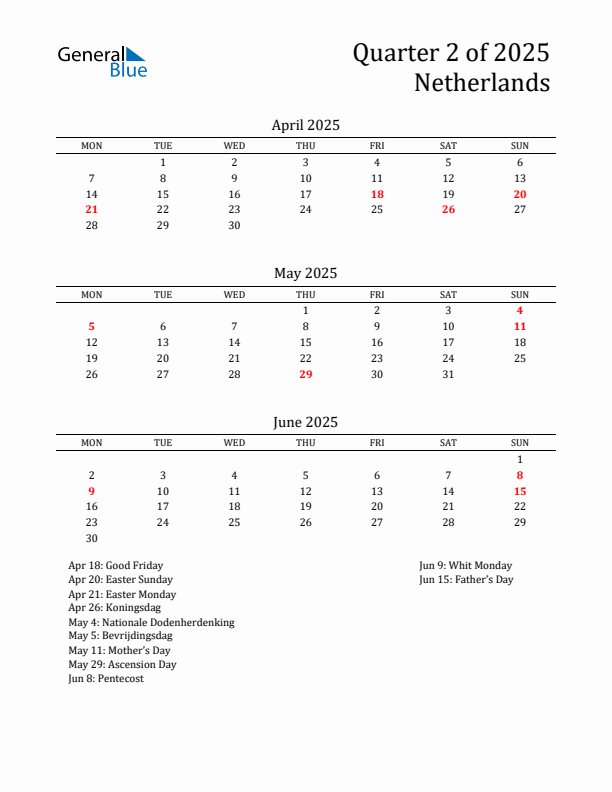 Quarter 2 2025 The Netherlands Quarterly Calendar