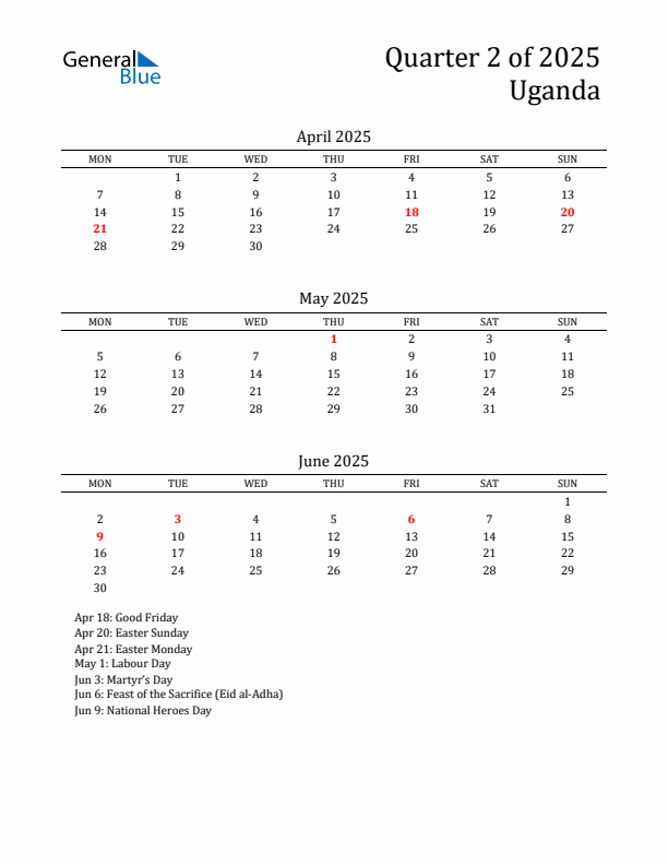 Quarter 2 2025 Uganda Quarterly Calendar