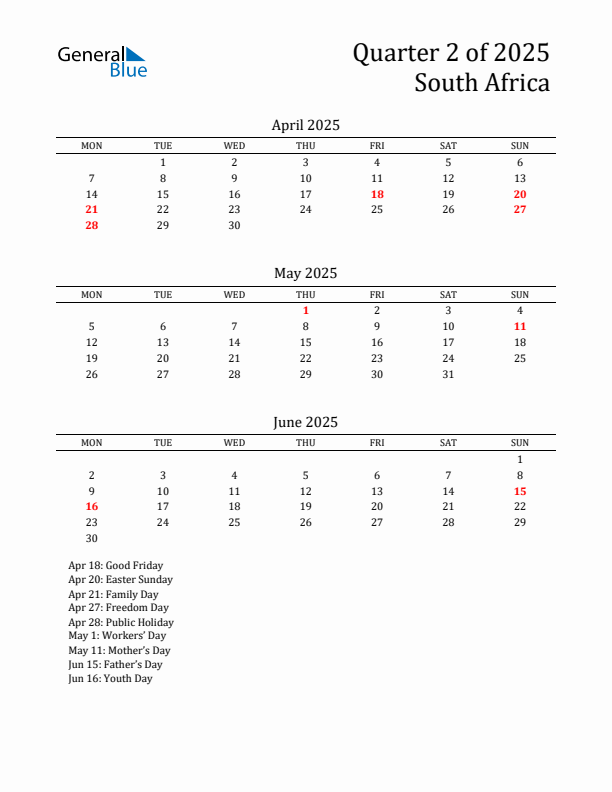 Quarter 2 2025 South Africa Quarterly Calendar