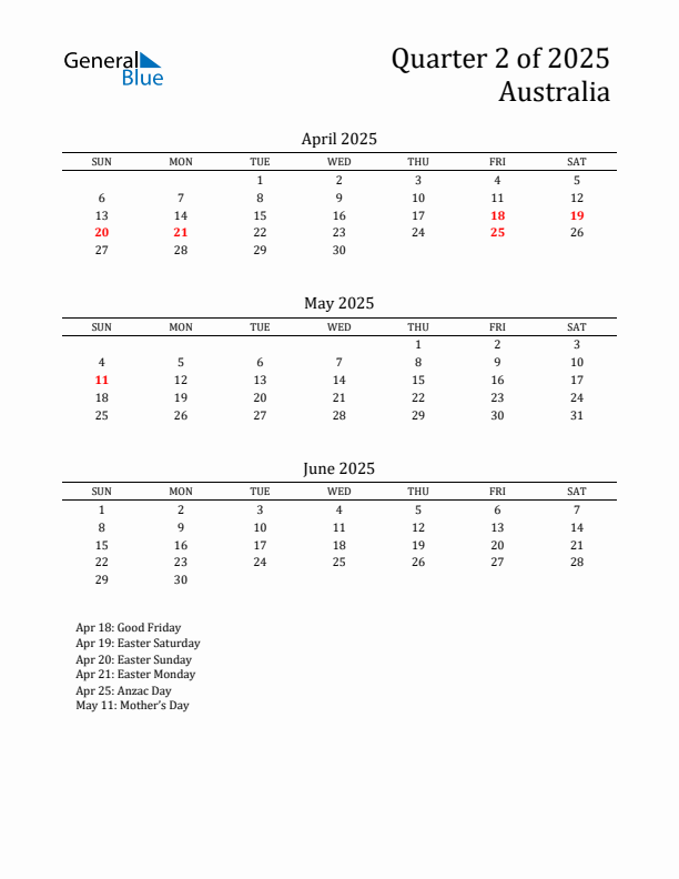 Quarter 2 2025 Australia Quarterly Calendar