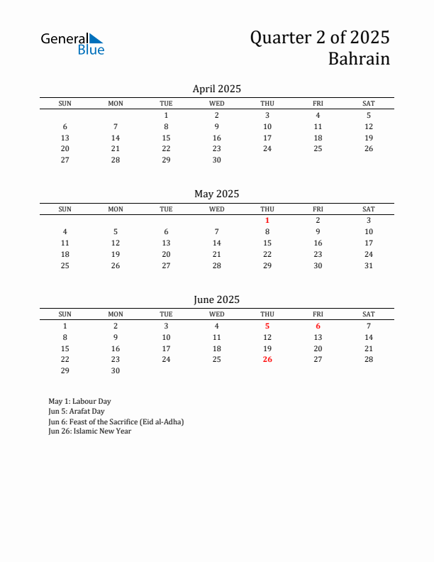 Quarter 2 2025 Bahrain Quarterly Calendar