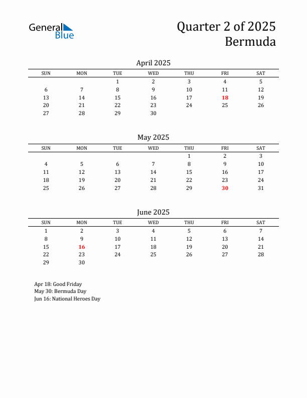 Quarter 2 2025 Bermuda Quarterly Calendar