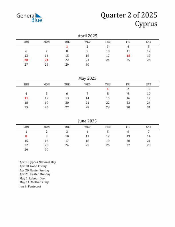 Quarter 2 2025 Cyprus Quarterly Calendar