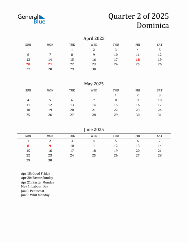 Quarter 2 2025 Dominica Quarterly Calendar