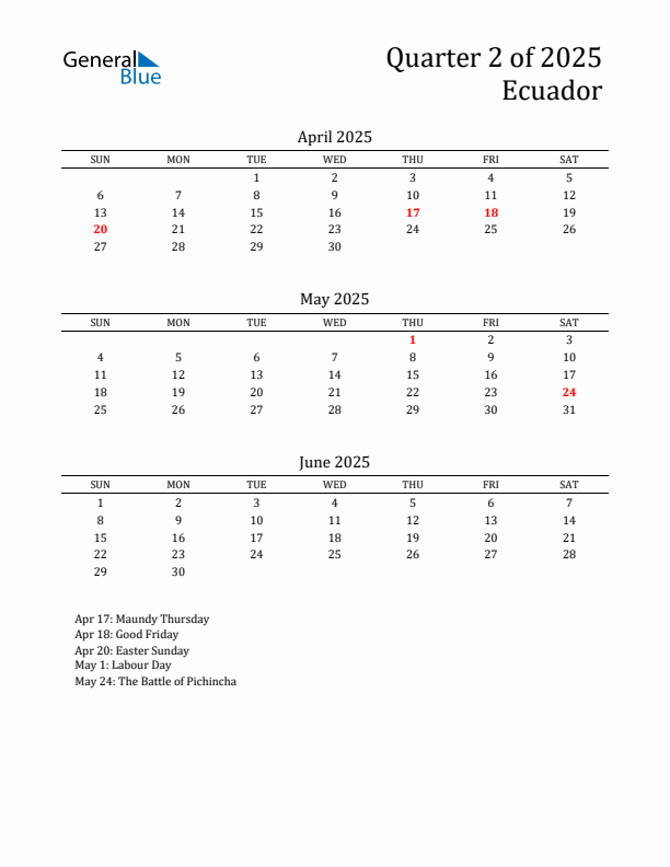 Quarter 2 2025 Ecuador Quarterly Calendar