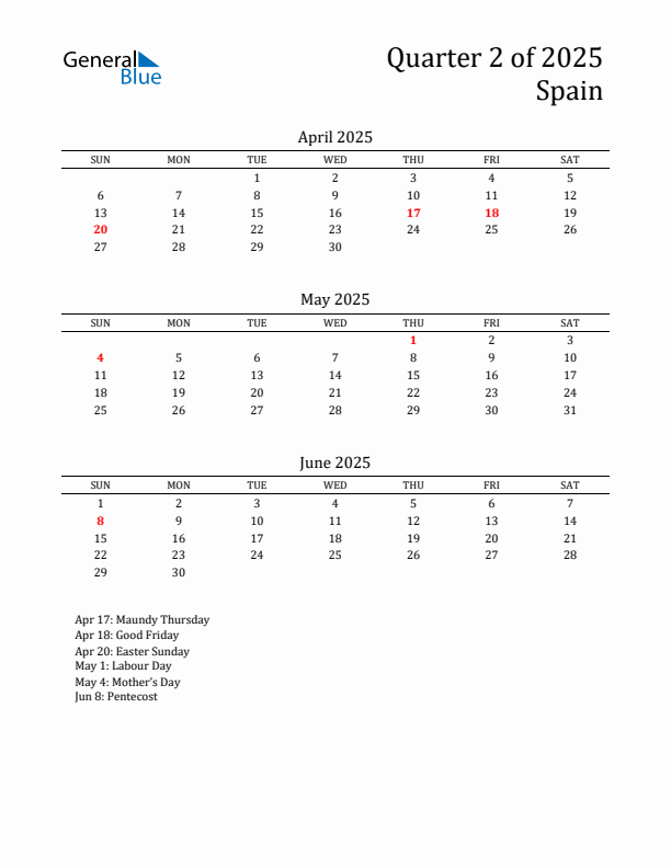 Quarter 2 2025 Spain Quarterly Calendar