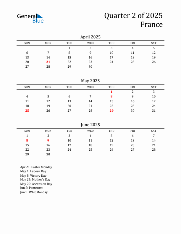 Quarter 2 2025 France Quarterly Calendar