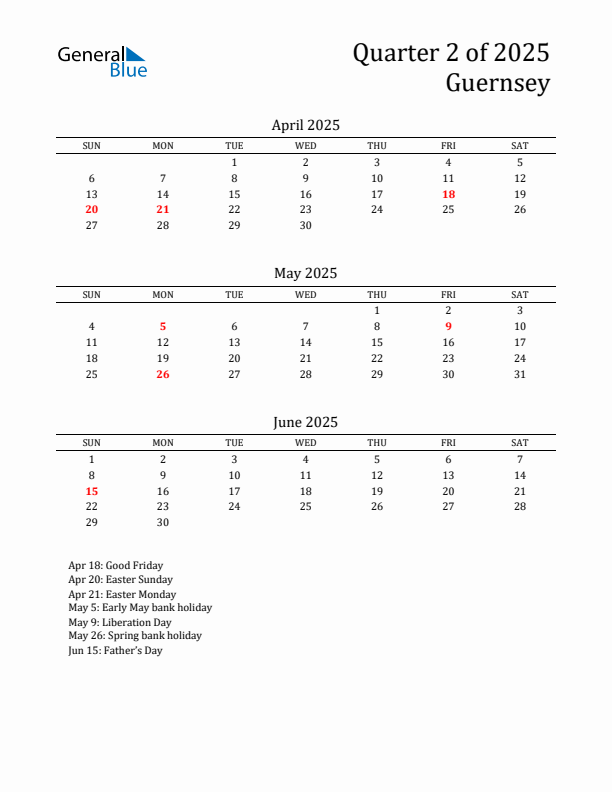 Quarter 2 2025 Guernsey Quarterly Calendar