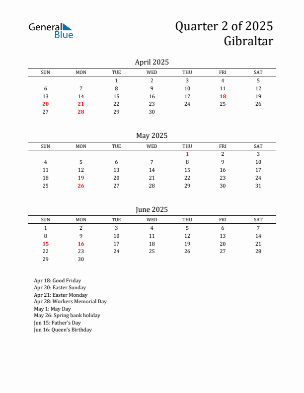 Quarter 2 2025 Gibraltar Quarterly Calendar