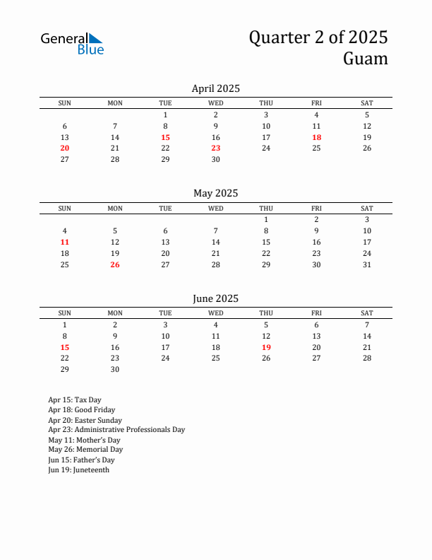 Quarter 2 2025 Guam Quarterly Calendar