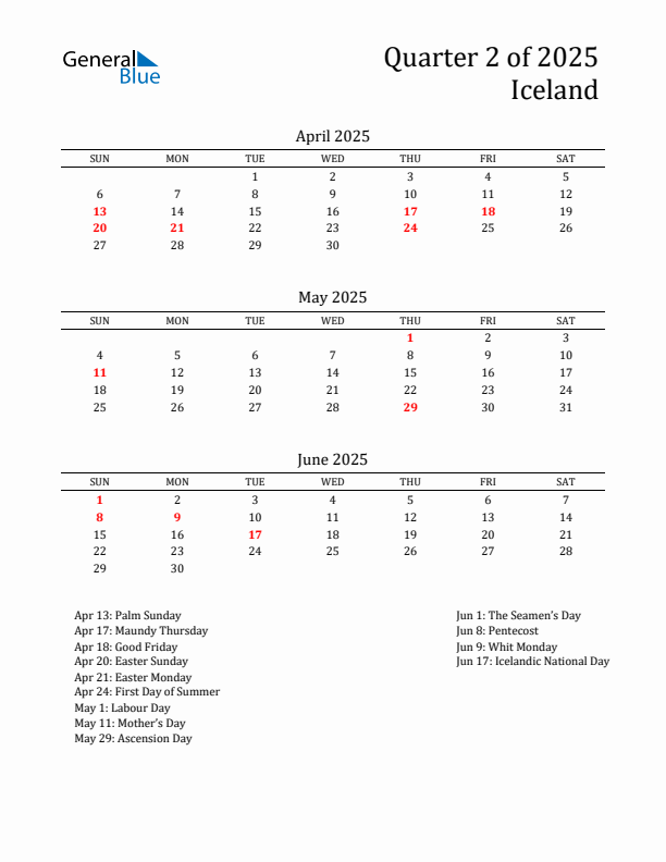 Quarter 2 2025 Iceland Quarterly Calendar