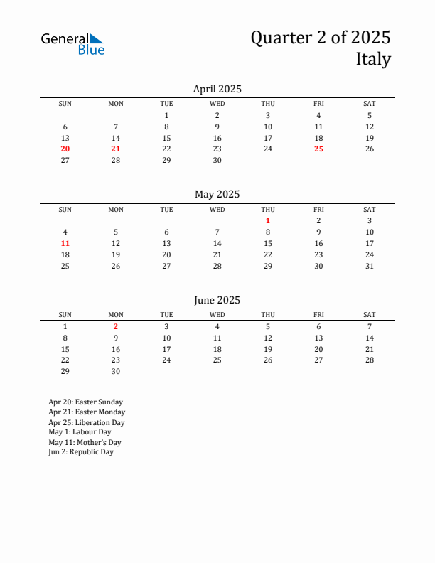 Quarter 2 2025 Italy Quarterly Calendar