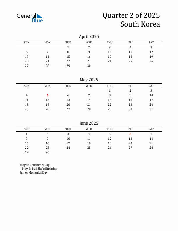 Quarter 2 2025 South Korea Quarterly Calendar