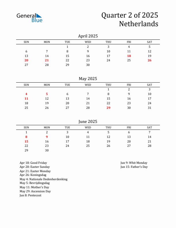 Quarter 2 2025 The Netherlands Quarterly Calendar