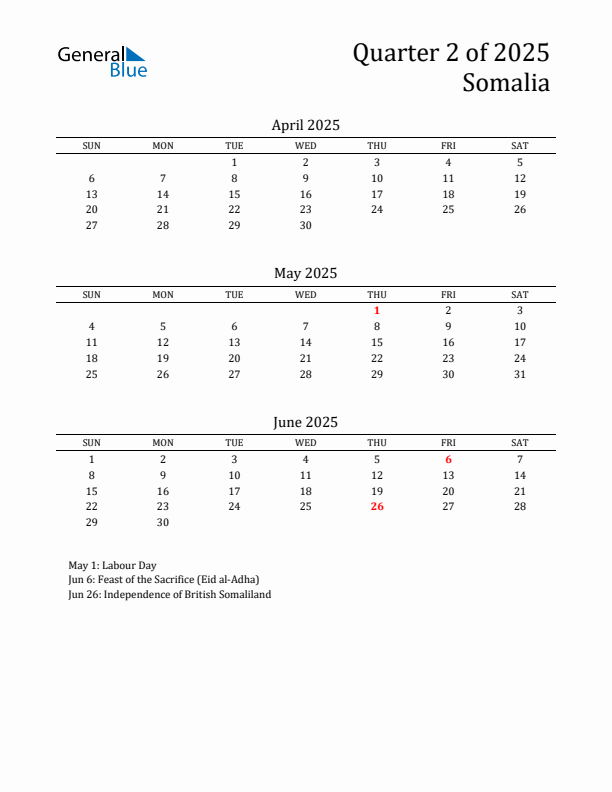 Quarter 2 2025 Somalia Quarterly Calendar