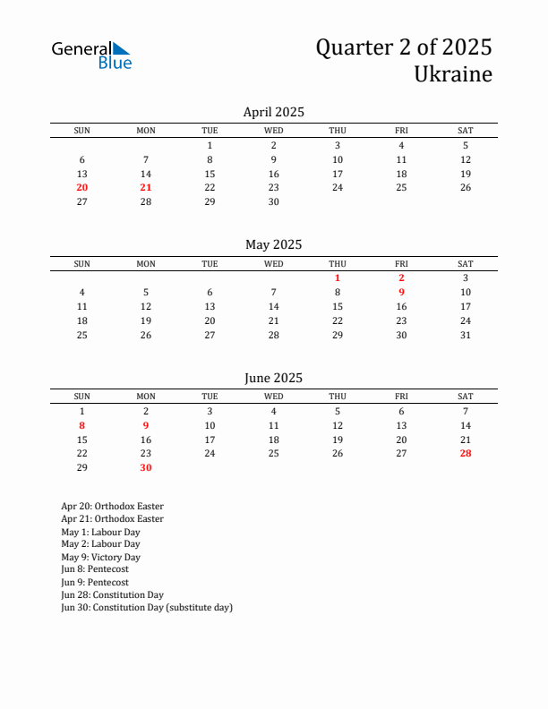 Quarter 2 2025 Ukraine Quarterly Calendar