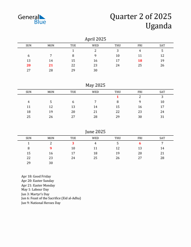 Quarter 2 2025 Uganda Quarterly Calendar