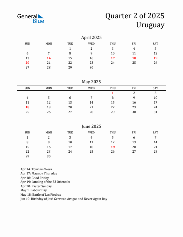 Quarter 2 2025 Uruguay Quarterly Calendar