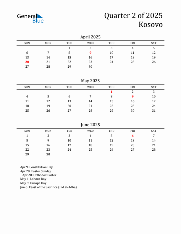 Quarter 2 2025 Kosovo Quarterly Calendar