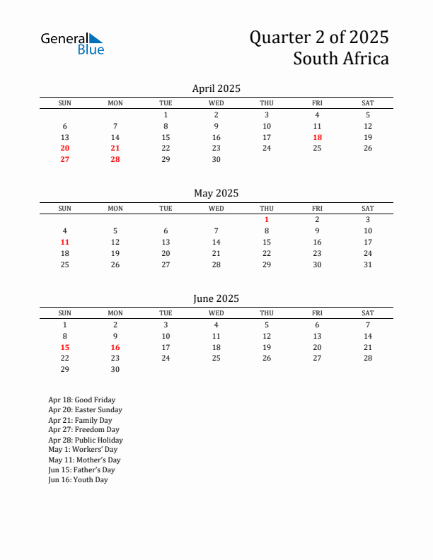 Quarter 2 2025 South Africa Quarterly Calendar