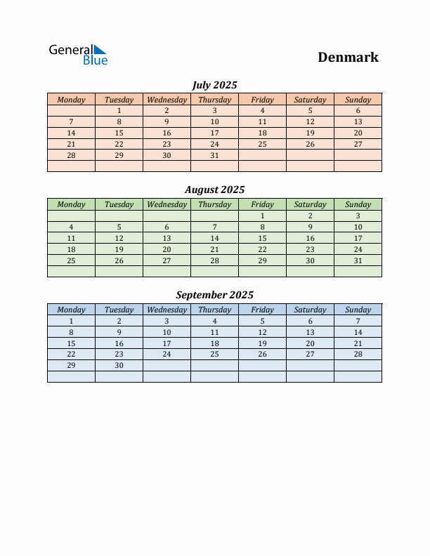 Q3 2025 Holiday Calendar - Denmark