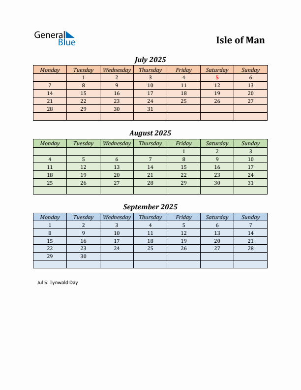 Q3 2025 Holiday Calendar - Isle of Man