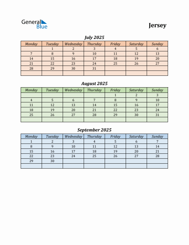 Q3 2025 Holiday Calendar - Jersey