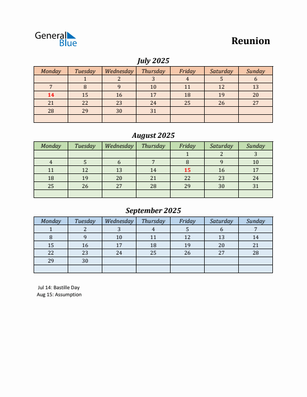 Q3 2025 Holiday Calendar - Reunion